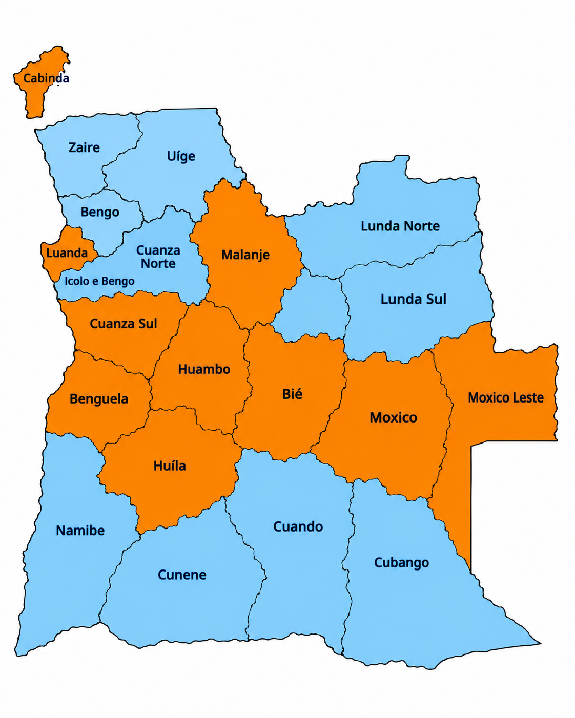 Mapa de Angola - Províncias de Implementação